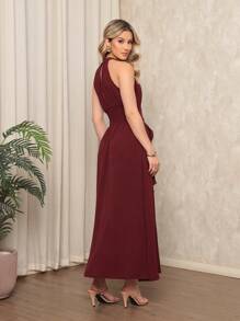Long Sleeveless Party Dress With Luxury Padding - 紅木色 - 查看 2