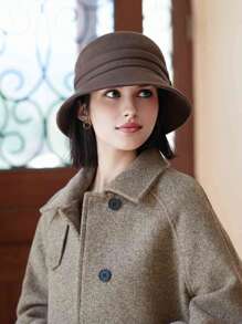 1pc Women Bowknot Warm Bucket Hat, Solid Color Autumn/Winter Retro Elegant Style Wide Brim Bucket Hat, Knitted Beanie Suitable For Casual Outdoor, Autumn/Winter - MM1500 - View 3