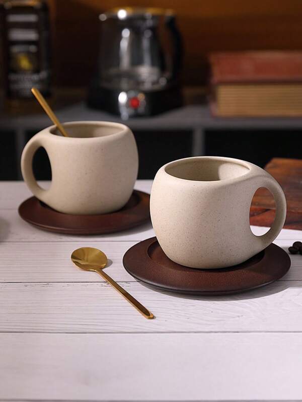 1set Ceramic Coffee Cup & Saucer, Mug, Tea Cup, Water Cup, Water Bottle, Home, Kitchen, Room Decor, Suitable For Tea, Coffee, Milk, Fruit Juice, Outdoor, Wedding, Party, Gift, Christmas, Birthday Decor, Anniversary, Lunch Boxes, Bento Boxes, Back To School