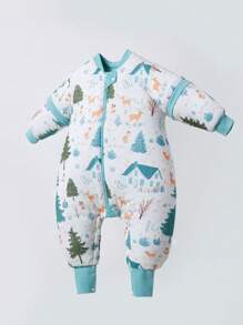 儿童天鹅绒圆点毛绒分腿睡袋 幼儿男女童卡通印花可拆卸袖子舒适睡袋 - 彩色 - 查看 23