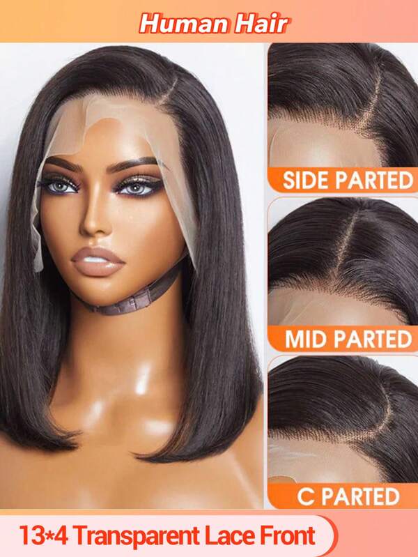 Lace Front Bob Wig Human Hair 13x4 Transparent Lace Frontal Straight Hair Short Bob Wig Human Hair Pre Plucked 180 Density For Women