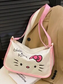 Sanrio 1 Borsa in tela con stampa di Hello Kitty, borsa a tracolla, borsa a tracolla, zaino di grande capacità per studenti di scuola elementare e media, borsa scolastica, portatile, pieghevole, di grande capienza, adatta per ragazze adolescenti, donne, studenti universitari