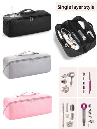 1pc Hair Dryer Travel Carrying Case, Pu Leather Slim Handheld Dual Layer Storage Bag For Dryer/Hair Tool Organizer/Style Organizer ,Travel Storage