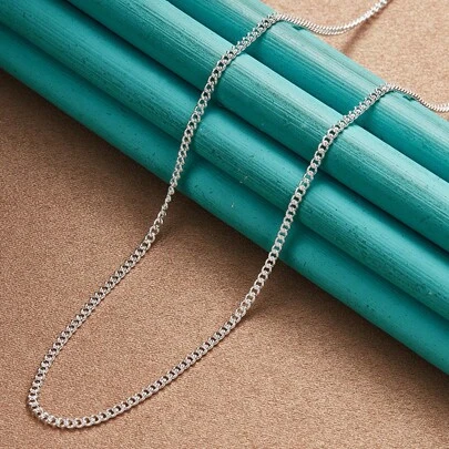 Collar de cadena de 2 mm de plata de ley chapada en plata de 16/18/20/22/24/26/28/30 pulgadas para mujer y hombre, joyería de moda y boda