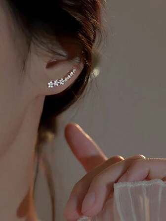 1 对花朵和五角星图案镶嵌闪亮锆石耳环珠宝礼物，适合女性情人节