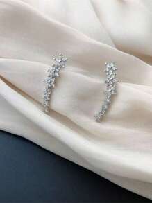 1 对花朵和五角星图案镶嵌闪亮锆石耳环珠宝礼物，适合女性情人节 - 銀色 - 查看 4