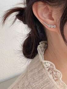 1 对花朵和五角星图案镶嵌闪亮锆石耳环珠宝礼物，适合女性情人节 - 銀色 - 查看 3