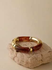 ORNAPEADIA 1 件波西米亚豹纹纯色树脂弹性手链，适合女士日常穿着和派对、礼物 - 圓形 - 查看 7