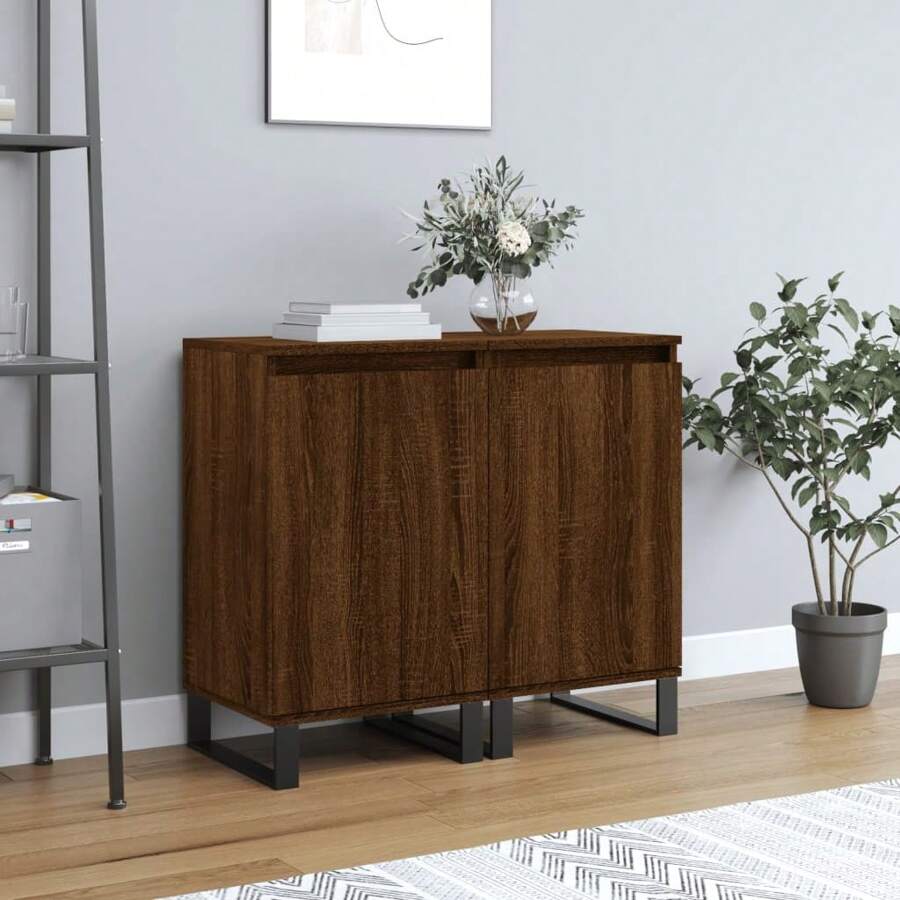 Brown Oak Engineered Wood Sideboard Set Of 2 Storage Cabinets 45x70 Cm Modern Design - Brown - View 1