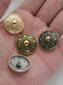 10pcs Vintage-Inspired Metal Buttons For Coats & Sweaters - Golden And Silvery-Tone, Round Embossed Design, Ideal For DIY Clothing Sewing Projects, Knitwear Fasteners, Craft Supplies