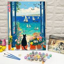 1 件数字油画猫海花家居装饰礼物 DIY 爱好数字绘画风景激发您的创造力手绘礼物 - 芥末黃 - 查看 1