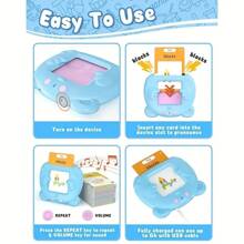 224/510 Words Youngsters Talking Flash Card Reader, 112/225 Double-Sided Cards, Blue & Pink, Rechargeable, Educational Interactive Toy, Learning Flash Card Machine, Gift For Holiday Season, Birthday