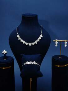 5 sztuk/zestaw Zestaw biżuterii z cyrkonii sześciennych z naszyjnikiem, kolczykami, pierścionkiem i bransoletką, nadaje się do codziennego noszenia, biura, podróży - biały król - Zobacz 1