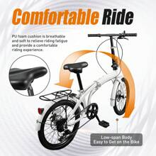 Rainaut 20-Inch Foldable Bike With 7-Speed Gears, Disc Brakes - Lightweight Aluminum Alloy, Easy Storage Folding Bike Foldable Bicycle With 7 Speed Gears 20-Inch Wheels Easy Folding City Bicycle With Disc Brake, Front And Rear Fendersfor Men & Women - trắng - Xem 2