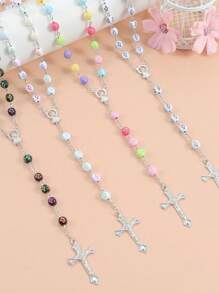 1 件复古圣母玛利亚、耶稣、基督教吊坠串珠项链、锌合金饰品、男女通用 - 串珠十字項鍊 - 查看 9