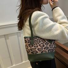 Borsa shopper alla moda con stampa leopardata per donna, borsa a spalla di grande capienza alla moda, adatta per autunno/inverno
