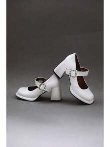 Women's Platform Closed Square Toe Mary Jane Pumps Ankle Strap Block Chunky Heel Office Party Dress Shoes