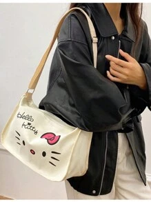 Sanrio 1 Borsa in tela con stampa di Hello Kitty, borsa a tracolla, borsa a tracolla, zaino di grande capacità per studenti di scuola elementare e media, borsa scolastica, portatile, pieghevole, di grande capienza, adatta per ragazze adolescenti, donne, studenti universitari
