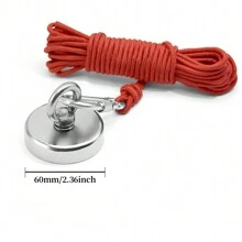 1 set Potente kit di magneti al neodimio da 75 mm (2,95 pollici) da 600 libbre con corda da 10 metri (32,8 piedi) e moschettone, per recupero in fiume
