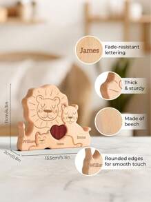 1pc Customized Wood Cute Lion Shaped DIY Puzzle Craft Decor, Laser Engraved Printed Name, Unique Family Puzzle Customized Souvenir, Suitable As , Valentine's Day Gift Gifts Birthday Graduation