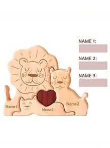 1pc Customized Wood Cute Lion Shaped DIY Puzzle Craft Decor, Laser Engraved Printed Name, Unique Family Puzzle Customized Souvenir, Suitable As , Valentine's Day Gift Gifts Birthday Graduation