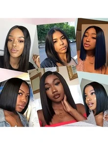 16 英寸 180% 密度 13X4 前蕾丝假发，适合真人头发，黑色直发，婴儿头发周围透明蕾丝，女性自然色，预剪预拉自然发际线假发，适合日常使用，自然美丽，适合各种种族假发带真人发假发无胶真人发假发 6-16 英寸