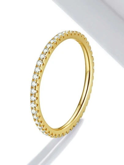 ESBERRY 1pc Cubic Zirconia Decorated Thin Ring, Thumb Ring, Fine Silver Jewelry Gift For Women, Wedding Engagement Bridal Jewelry