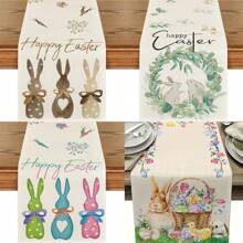 Guirlanda Folha Verde Azul Rosa Coelho Cenoura Coelho Feliz Páscoa Caminho de Mesa, Feliz Páscoa Ovo Coelho Toalha de Mesa, Primavera Verão Sazonal Cozinha Restaurante Decoração Festiva Fazenda Casa Festa