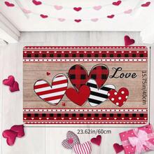 1 pièce Paillasson en forme de cœur à carreaux rouges et noirs imprimé éponge pour la Saint-Valentin, tapis de bain pour anniversaire de mariage et vacances, tapis d'entrée doux, absorbant et antidérapant pour la décoration de la maison