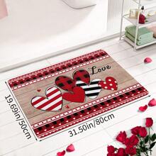 1 pièce Paillasson en forme de cœur à carreaux rouges et noirs imprimé éponge pour la Saint-Valentin, tapis de bain pour anniversaire de mariage et vacances, tapis d'entrée doux, absorbant et antidérapant pour la décoration de la maison