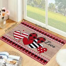 1 pièce Paillasson en forme de cœur à carreaux rouges et noirs imprimé éponge pour la Saint-Valentin, tapis de bain pour anniversaire de mariage et vacances, tapis d'entrée doux, absorbant et antidérapant pour la décoration de la maison