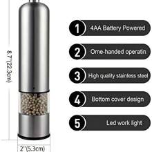 1/2pcs Electric Salt And Pepper Grinder Kit, Automatic One Handed Stainless Steel Grinder With Light And Adjustable Thickness, Battery Powered, Best Thanksgiving And Christmas Kitchen Gift, Practical Kitchen Tool - Multicolor - View 10