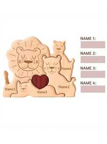 1pc Customized Wood Cute Lion Shaped DIY Puzzle Craft Decor, Laser Engraved Printed Name, Unique Family Puzzle Customized Souvenir, Suitable As , Valentine's Day Gift Gifts Birthday Graduation