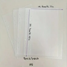 5pcs Loose Leaf Binder Sleeves, A5/A6/A7 Size Document Organizer Bags, Durable PP Receipt & Coin Storage Pockets, Monthly & Yearly Planner Bags,School Supplies,Back To School