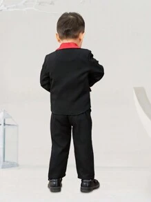 BOARNSEORL 2 件套年轻男孩绅士西装套装 - 西装外套配领结和裤子，时尚，适合生日、圣诞派对、婚礼、周年庆典 - 黑色 - 查看 4