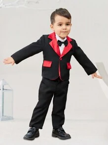 BOARNSEORL 2 件套年轻男孩绅士西装套装 - 西装外套配领结和裤子，时尚，适合生日、圣诞派对、婚礼、周年庆典 - 黑色 - 查看 5