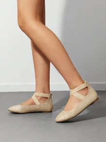 Women Flats Shoes Elastic Crossover Ankle Straps Ultra Soft Comfortable Dress Casual Elegant Style Party Dancing Ballet Flats - 金色 - 查看 3