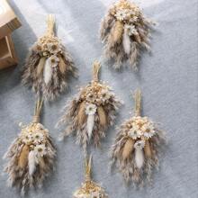 1pc Bohemian Floral Decor Set - 7.1 Inch Boho Flower Bunch With Bunny Tails Grass And Baby's Breath, Great For Wedding Center Pieces, Boutonnieres, Proposing Decor, Birthday Gift, Wall & Vase Decoration