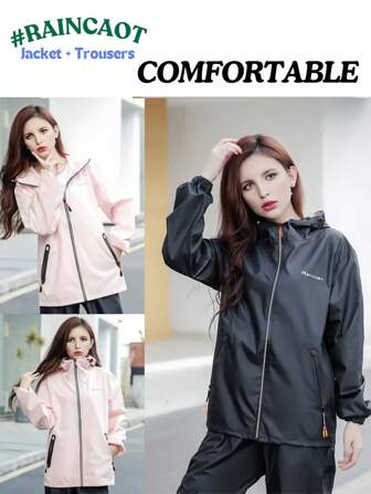 男女摩托车雨衣套装，超薄防水夹克带储物袋，防风透气，长袖，侧袋，适用于骑行、钓鱼、户外徒步夏季降温、沙滩、旅行