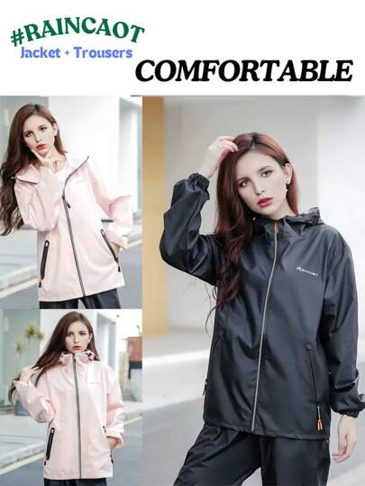 Men's&Women's Motorcycle Rain Suit Set, Ultra-Thin Waterproof Jacket With Storage Bag, Windproof And Breathable, Long Sleeve, Side Pockets, For Biking, Fishing, Outdoor Hiking Summer Cooling,Beach,Travel