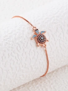 1pc Summer Vacation Style Micro-Inlaid Crystal Ocean Life Colorful Zirconia Sea Turtle Stretch Bracelet, Suitable For Women's Daily And Party Wear - Tennis - View 1