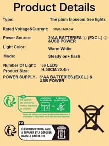 1 件 19.6 英寸樱花盆景树灯，36/108 LED 仙女灯，电池和 USB 供电两用，台灯，装饰灯，现代家居装饰，生日礼物（粉色） - 黃色 - 查看 9