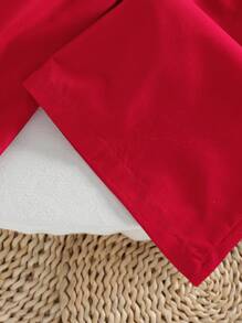 Kleine Mädchen Polka Punkt Muster Schleife Dekor Rüschen Saum Ärmellos Top + Weite Bein Caprihose Set, geeignet für Ausflüge, Partys, Urlaub, Valentinstag im Frühling/Sommer - Rot - Übersicht 7