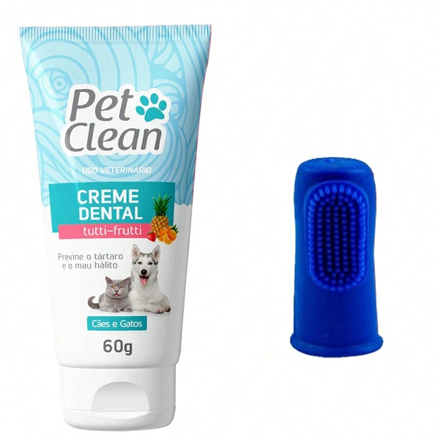 Pet Clean Toothpaste + Finger Brush Kit For Dogs And Cats - Azul - Ver 1