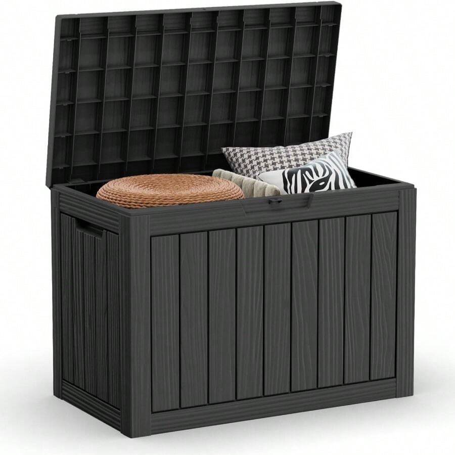 100 Gallon Outdoor Storage Box - Deck  Waterproof Patio Furniture, Garden Tools, Cushions, Pool Accessories Outside Storage Resin Box,Light Brown - Black - View 1