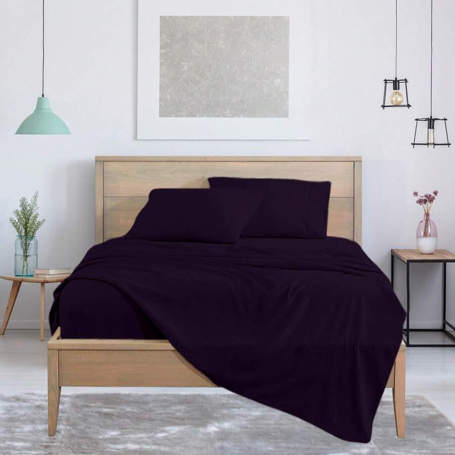 Luxurious Super Soft 4-Piece Bamboo Sheet Sets - Multiple Colors & Sizes Available - 茄子 - 查看 1