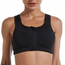 2PCS Sports Fitness Women Yoga Bra Padded Wirefree Cami Vest Camisole Tank Top Front Zipper Breast Lift Up Push Up Crop Tops Bralette Racer Back Zipper Workout Running - Black+Grey - View 2