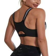 2PCS Sports Fitness Women Yoga Bra Padded Wirefree Cami Vest Camisole Tank Top Front Zipper Breast Lift Up Push Up Crop Tops Bralette Racer Back Zipper Workout Running - Black+Grey - View 7