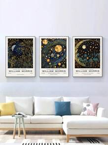 3 件现代艺术帆布海报，莫里斯艺术版画，月亮、星空和森林，著名艺术家版画，卧室、客厅、走廊、墙壁艺术、节日、阿拉伯墙壁艺术、家居装饰材料的理想礼物，无框 E-I-D - 彩色 - 查看 4