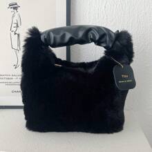 1 buc Geantă de machiaj la modă de înaltă calitate, geantă de mână de pluș, geantă de depozitare pentru cosmetice pentru femei, geantă de machiaj pentru femei, genți de călătorie pentru doamne, pentru cadouri de ziua de naștere pentru femei, geantă organizatoare de pluș, geantă de călătorie pentru doamne